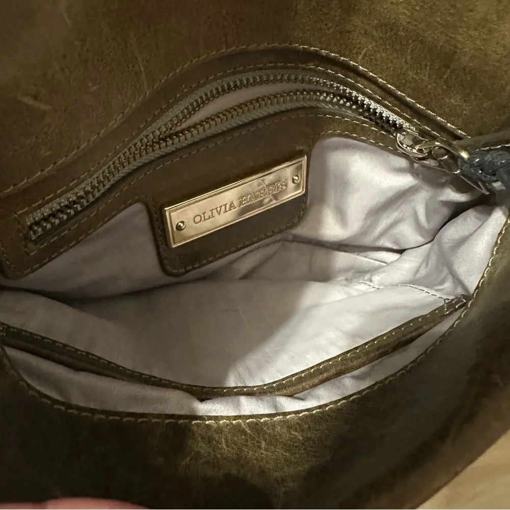 New Olivia‎ Harris brown suede and leather crossbody Satchel